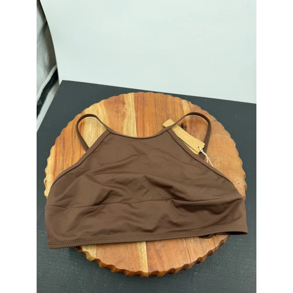 SKIMS Recycled Swim High Neck Top Women Size S Cocoa Brown BT-HNK-2787